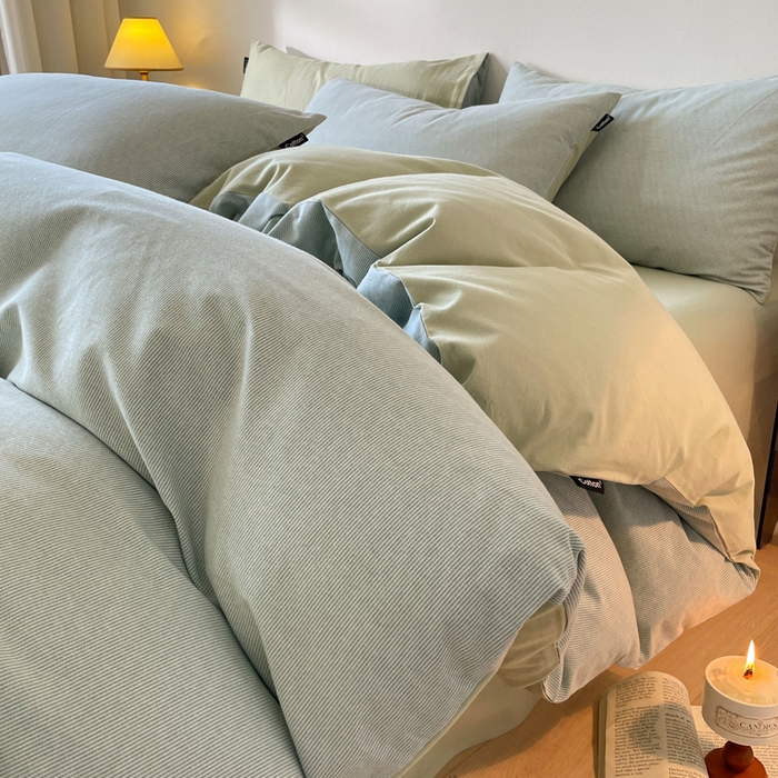 91家纺网 家纺一手货源 找家纺 涵宸家纺 2024新款全棉磨毛四件套纯厚系列（简）-四件套 纯厚-枝条绿