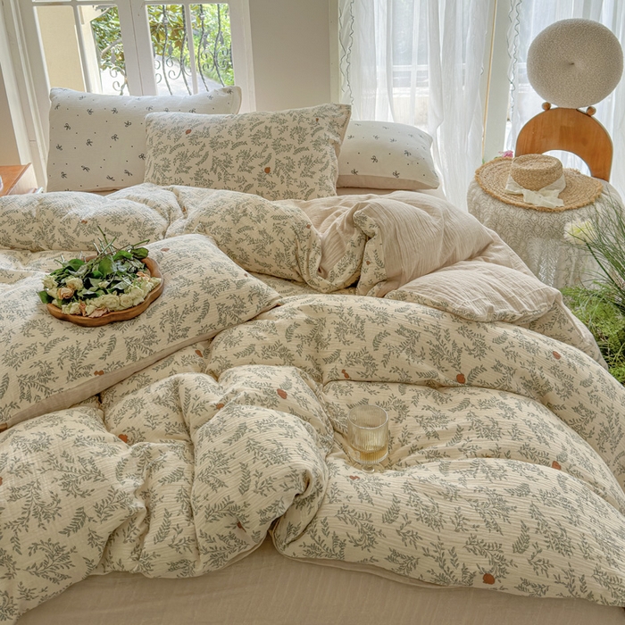 91家纺网 家纺一手货源 找家纺 木楌  2025新款全棉A类皱皱纱印花四件套 木兰