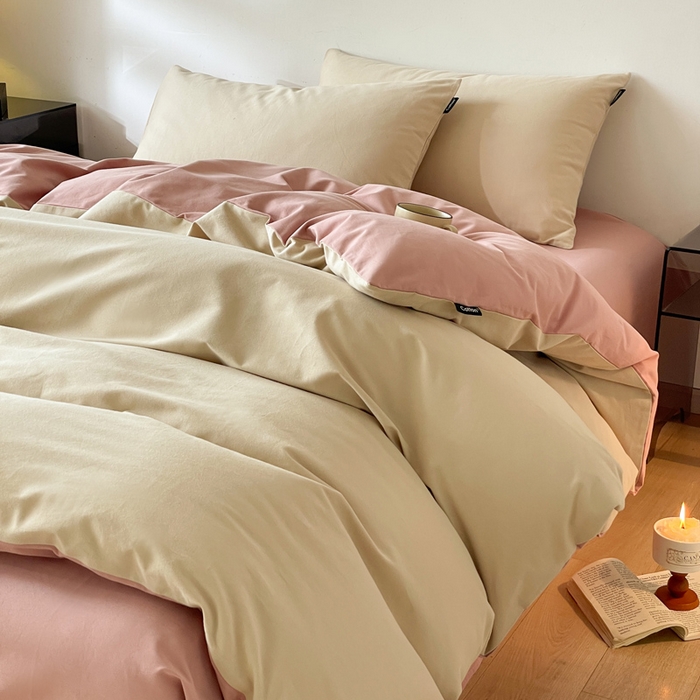 91家纺网 家纺一手货源 找家纺 涵宸家纺 2024新款全棉磨毛四件套纯厚系列（简）-四件套 纯厚（奶茶色+豆沙）