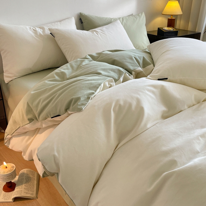 91家纺网 家纺一手货源 找家纺 涵宸家纺 2024新款全棉磨毛四件套纯厚系列（简）-四件套 纯厚（奶白+绿）