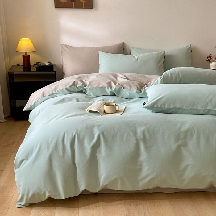 91家纺网 家纺一手货源 找家纺 涵宸家纺 2024新款全棉磨毛四件套纯厚系列（简）-四件套 纯厚（爱琴海+漫灰）