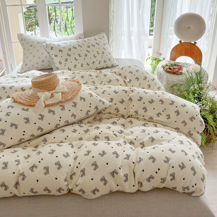 91家纺网 家纺一手货源 找家纺 木楌  2025新款全棉A类皱皱纱印花四件套 涵雅