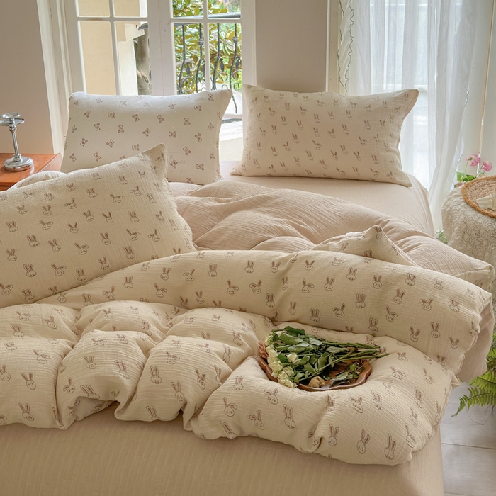 91家纺网 家纺一手货源 找家纺 木楌  2025新款全棉A类皱皱纱印花四件套美芽