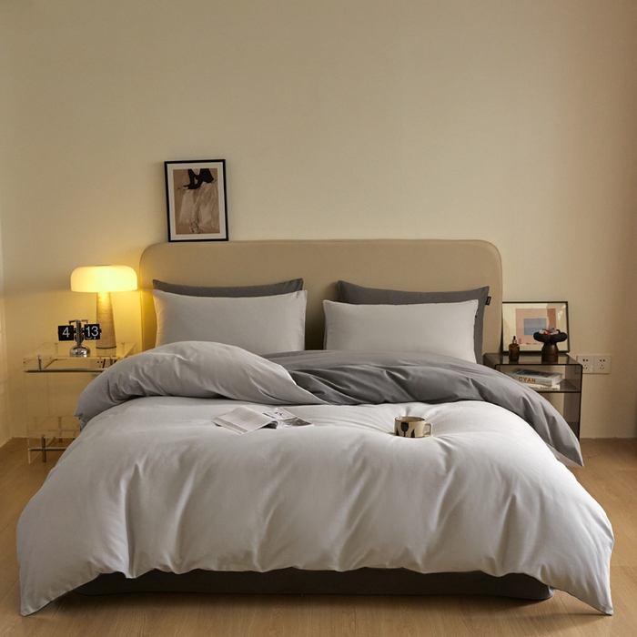 91家纺网 家纺一手货源 找家纺 涵宸家纺 2024新款全棉磨毛四件套纯厚系列（轻）-单被套 纯厚（兰灰+灰）