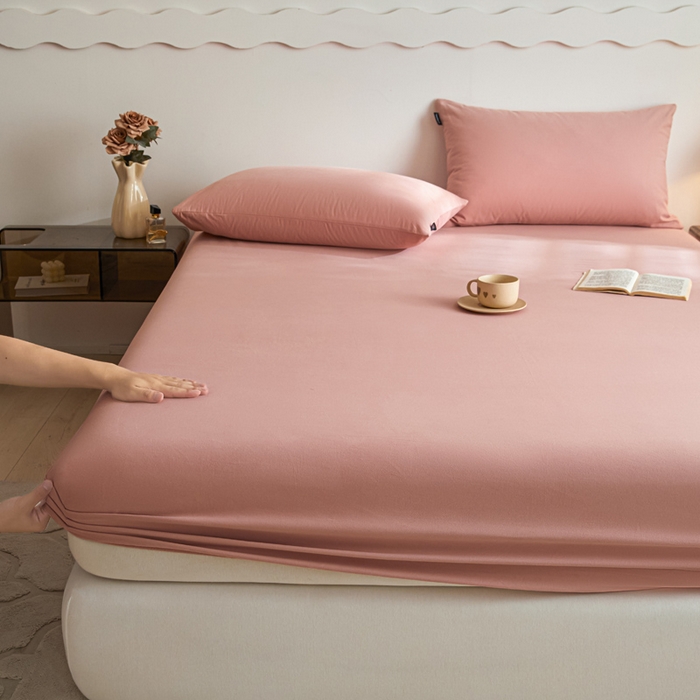 91家纺网 家纺一手货源 找家纺 涵宸家纺 2024新款全棉磨毛四件套纯厚系列-单床笠 a豆沙