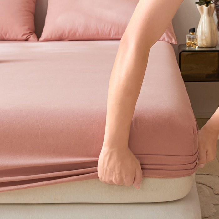 91家纺网 家纺一手货源 找家纺 涵宸家纺 2024新款全棉磨毛四件套纯厚系列-单床笠 a豆沙