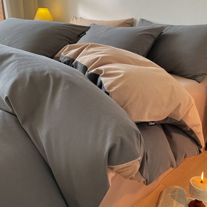 91家纺网 家纺一手货源 找家纺 涵宸家纺 2024新款全棉磨毛四件套纯厚系列（简）-四件套 纯厚（高级灰+棕）