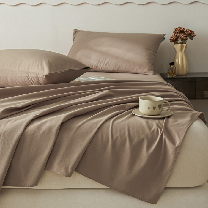 91家纺网 家纺一手货源 找家纺 涵宸家纺 2024新款全棉磨毛四件套纯厚系列-单床单 a复古棕