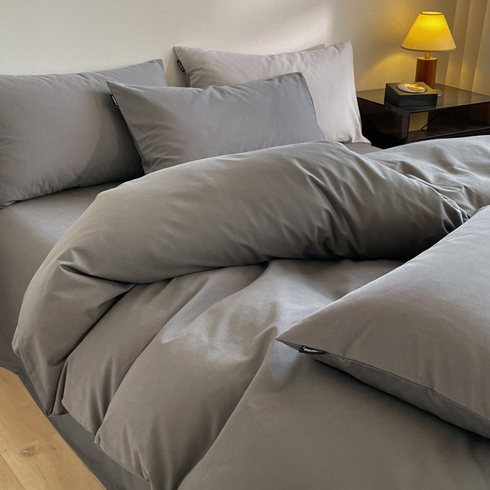 91家纺网 家纺一手货源 找家纺 涵宸家纺 2024新款全棉磨毛四件套纯厚系列（简）-四件套 纯厚-高级灰