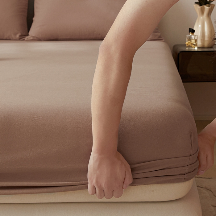 91家纺网 家纺一手货源 找家纺 涵宸家纺 2024新款全棉磨毛四件套纯厚系列-单床笠 a复古棕