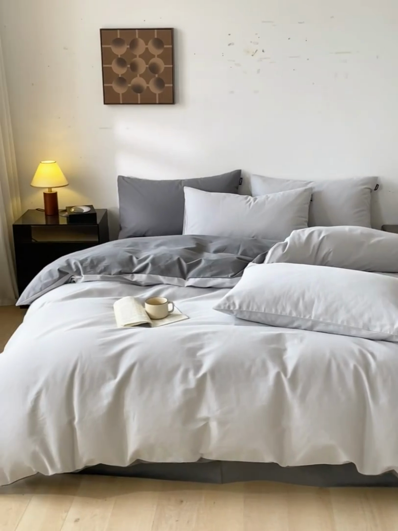 91家纺网 家纺一手货源 找家纺 涵宸家纺 2024新款全棉磨毛四件套纯厚系列（简）-四件套 纯厚（兰灰+灰）