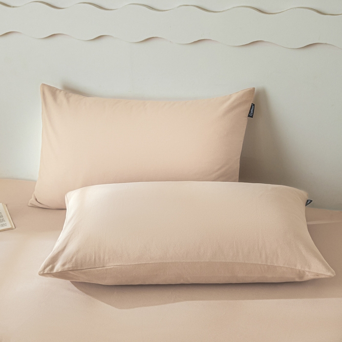 91家纺网 家纺一手货源 找家纺 涵宸家纺 2024新款全棉磨毛四件套纯厚系列-单枕套 a白桃