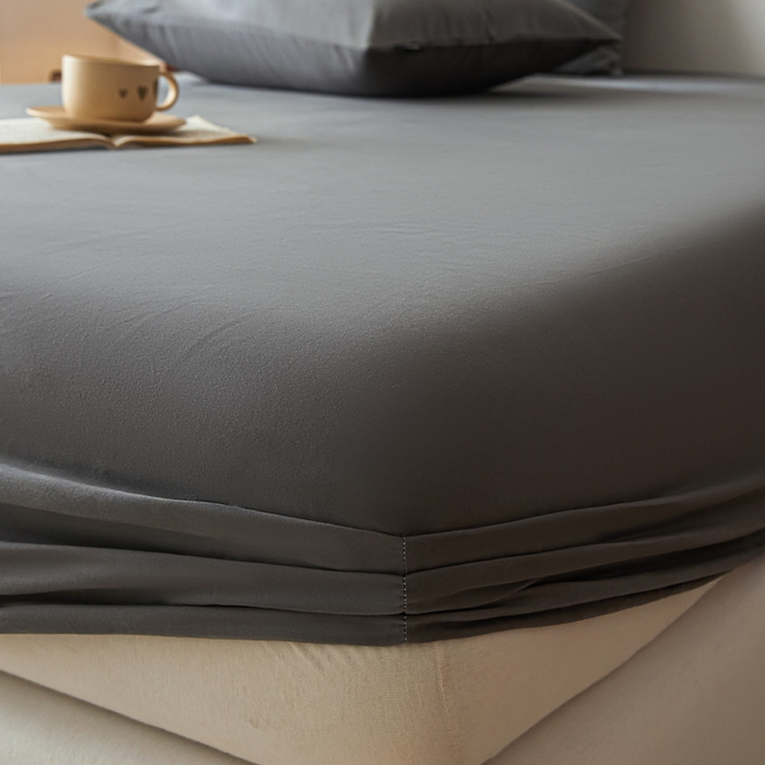 91家纺网 家纺一手货源 找家纺 涵宸家纺 2024新款全棉磨毛四件套纯厚系列-单床笠 a高级灰