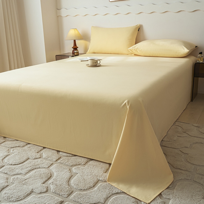 91家纺网 家纺一手货源 找家纺 涵宸家纺 2024新款全棉磨毛四件套纯厚系列-单床单 a嫩黄