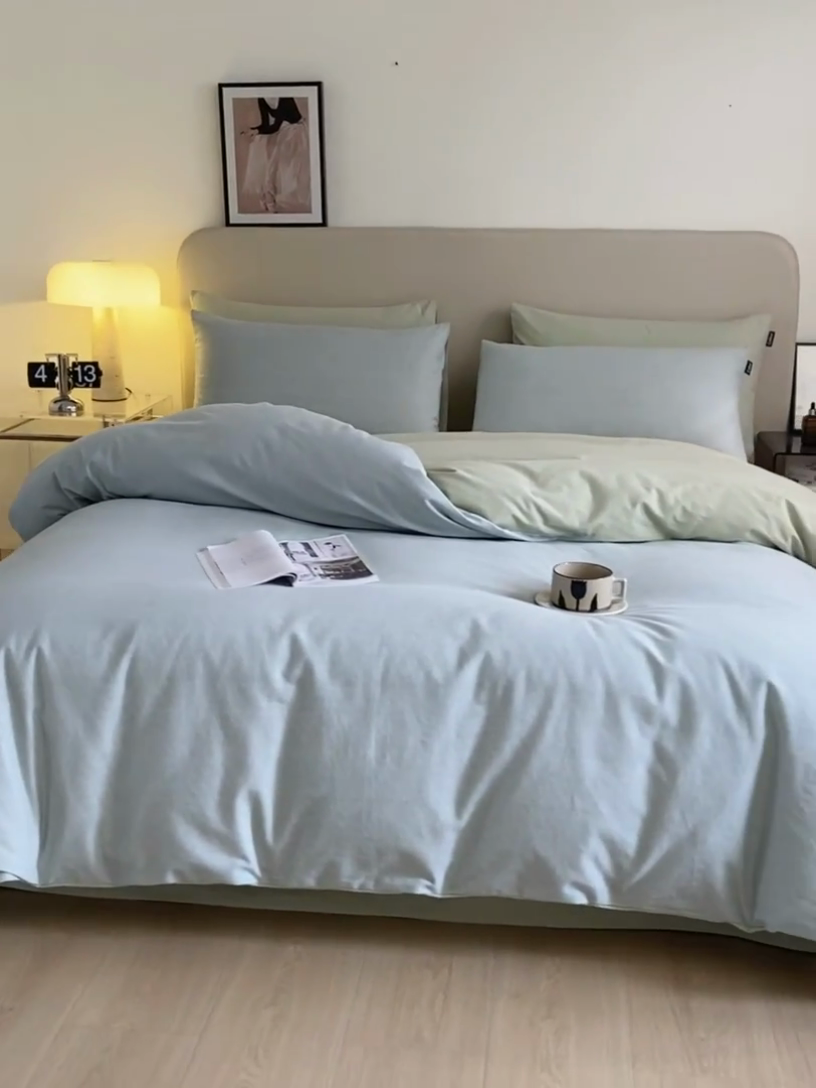 91家纺网 家纺一手货源 找家纺 涵宸家纺 2024新款全棉磨毛四件套纯厚系列（轻）-四件套 纯厚-枝条绿