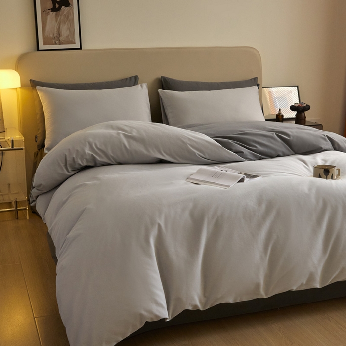 91家纺网 家纺一手货源 找家纺 涵宸家纺 2024新款全棉磨毛四件套纯厚系列（轻）-四件套 纯厚（兰灰+灰）