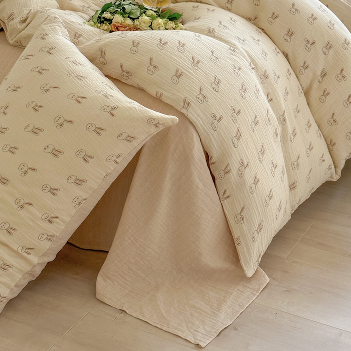 91家纺网 家纺一手货源 找家纺 木楌  2025新款全棉A类皱皱纱印花四件套美芽