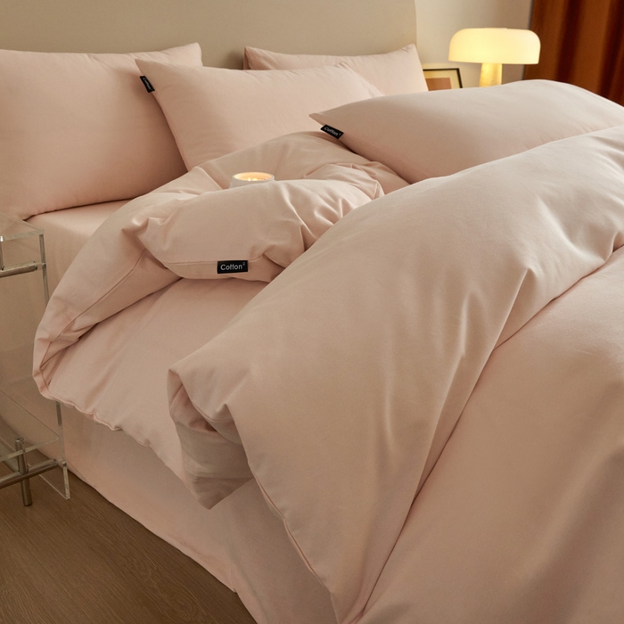 91家纺网 家纺一手货源 找家纺 涵宸家纺 2024新款全棉磨毛四件套纯厚系列（轻）-四件套 纯厚-樱花粉