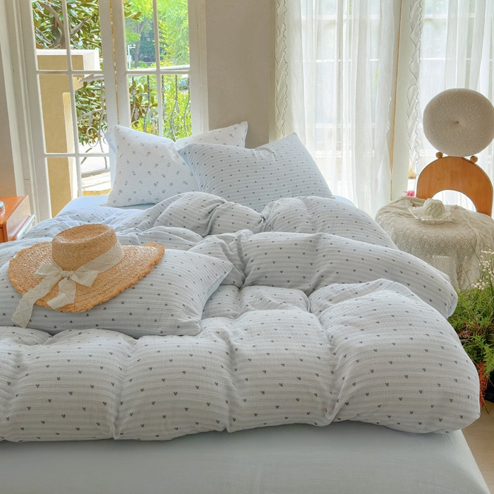 91家纺网 家纺一手货源 找家纺 木楌  2025新款全棉A类皱皱纱印花四件套 可心兰