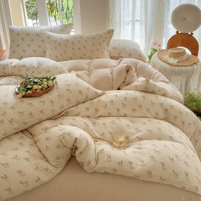 91家纺网 家纺一手货源 找家纺 木楌  2025新款全棉A类皱皱纱印花四件套美芽