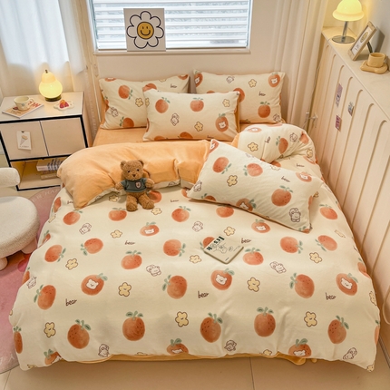 91家纺网 家纺一手货源 找家纺 （总）捌月 2024新款童话镇系列高克重印花牛奶绒四件套卡通小清新加厚保暖绒套件