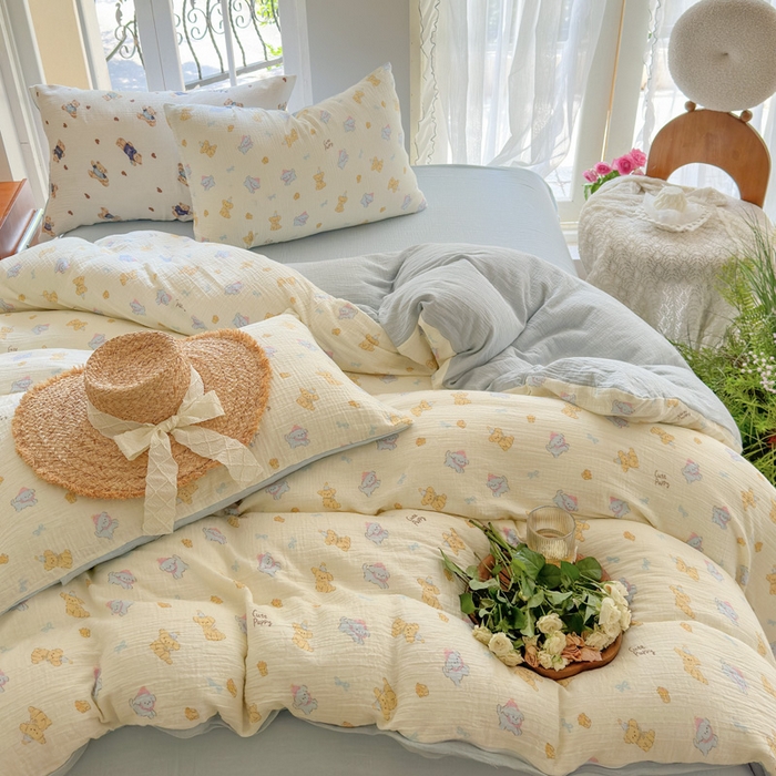 91家纺网 家纺一手货源 找家纺 木楌  2025新款全棉A类皱皱纱印花四件套 海皮狗