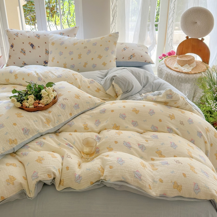 91家纺网 家纺一手货源 找家纺 木楌  2025新款全棉A类皱皱纱印花四件套 海皮狗