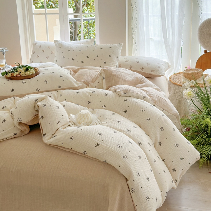 91家纺网 家纺一手货源 找家纺 木楌  2025新款全棉A类皱皱纱印花四件套 宁静