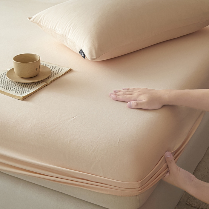 91家纺网 家纺一手货源 找家纺 涵宸家纺 2024新款全棉磨毛四件套纯厚系列-单床笠 a白桃