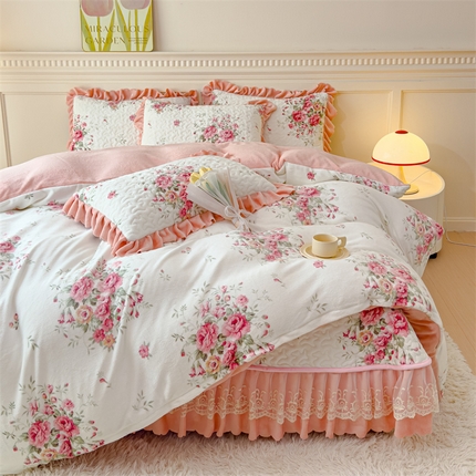铠畅 2025新款加厚牛奶绒床盖四件套 花香