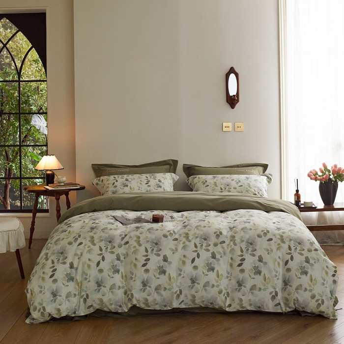 91家纺网 家纺一手货源 找家纺 由丽家纺 2025年8月全棉数码印花磨毛双面用四件套 纷纷-绿