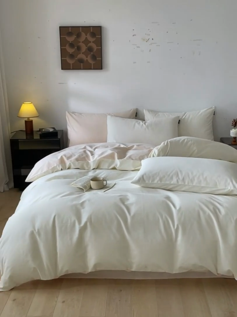 91家纺网 家纺一手货源 找家纺 涵宸家纺 2024新款全棉磨毛四件套纯厚系列（简）-四件套 纯厚（奶白+白桃）