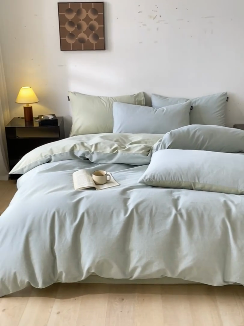 91家纺网 家纺一手货源 找家纺 涵宸家纺 2024新款全棉磨毛四件套纯厚系列（简）-四件套 纯厚-枝条绿