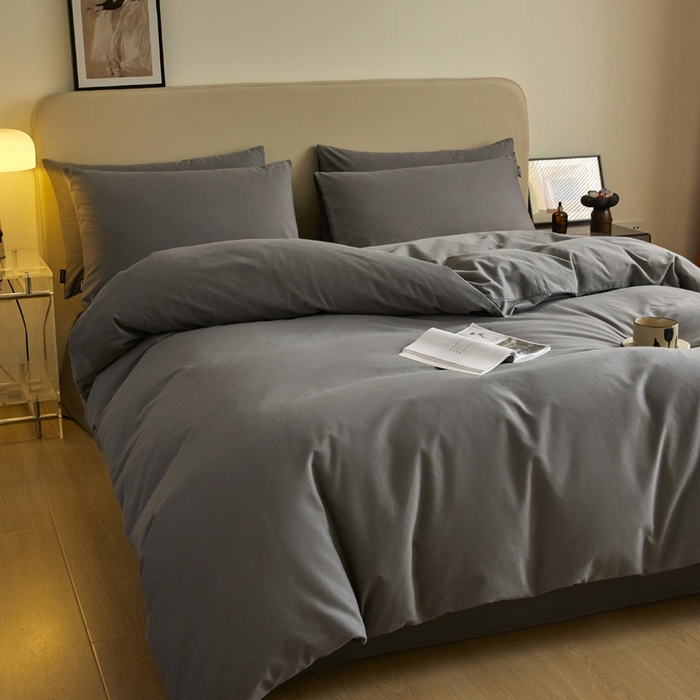 91家纺网 家纺一手货源 找家纺 涵宸家纺 2024新款全棉磨毛四件套纯厚系列（轻）-四件套 纯厚-高级灰