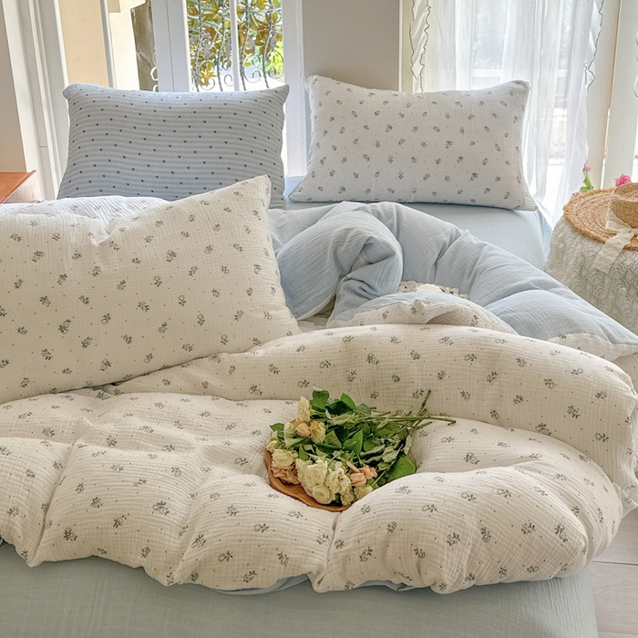 91家纺网 家纺一手货源 找家纺 木楌  2025新款全棉A类皱皱纱印花四件套兰菲