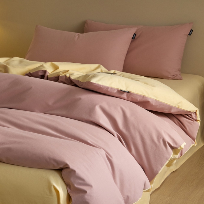 91家纺网 家纺一手货源 找家纺 涵宸家纺 2024新款全棉磨毛四件套纯厚系列（轻）-四件套 纯厚（豆沙+黄）