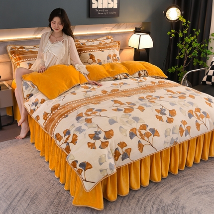 91家纺网 家纺一手货源 找家纺 (总）曼尼2025新品高克重直播印花牛奶绒四件套床裙款法莱绒金貂珊瑚绒