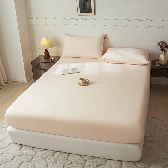 91家纺网 家纺一手货源 找家纺 涵宸家纺 2024新款全棉磨毛四件套纯厚系列-单床笠 a白桃