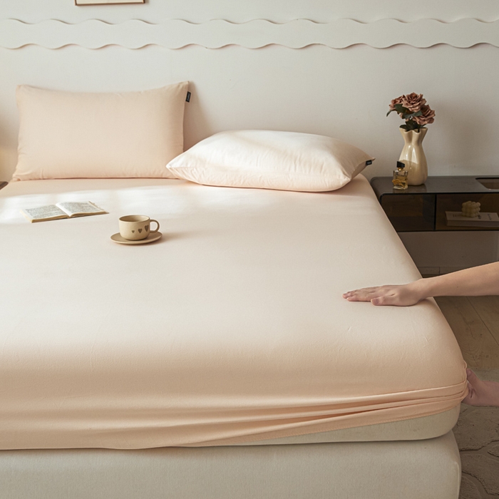 91家纺网 家纺一手货源 找家纺 涵宸家纺 2024新款全棉磨毛四件套纯厚系列-单床笠 a白桃