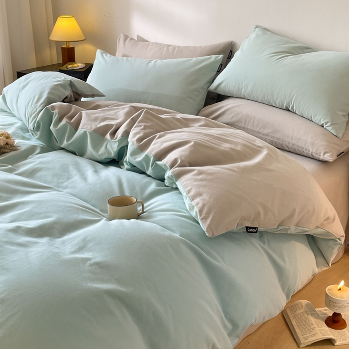 91家纺网 家纺一手货源 找家纺 涵宸家纺 2024新款全棉磨毛四件套纯厚系列（简）-四件套 纯厚（爱琴海+漫灰）