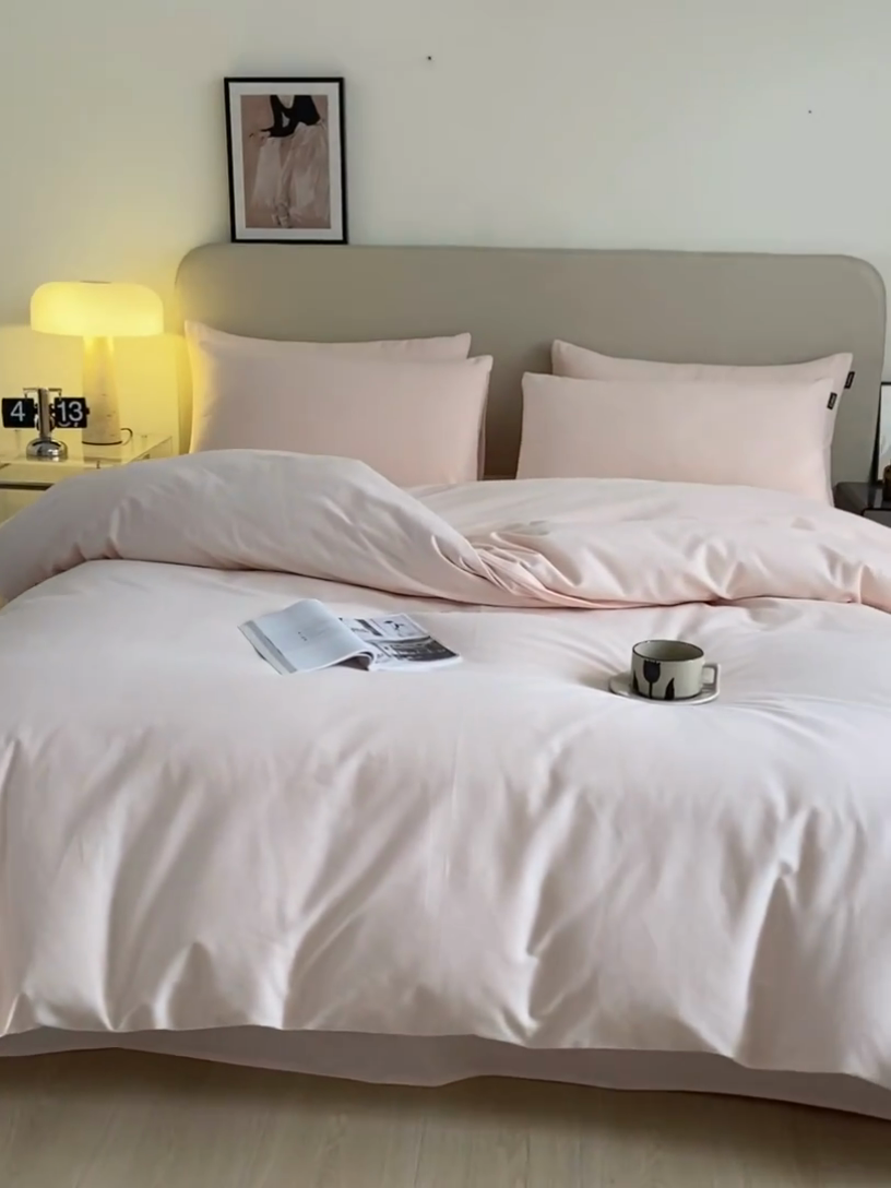 91家纺网 家纺一手货源 找家纺 涵宸家纺 2024新款全棉磨毛四件套纯厚系列（轻）-四件套 纯厚-樱花粉