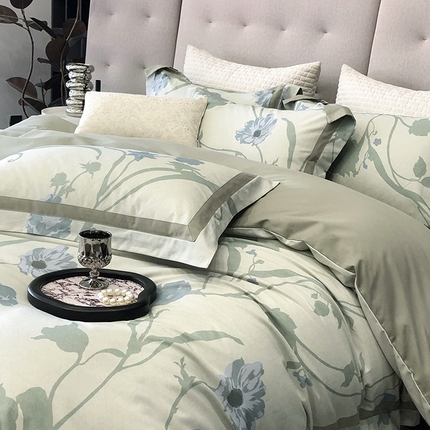 91家纺网 家纺一手货源 找家纺 （总）薏思家纺 2025新款全棉生态磨毛数码印花高奢撞色四件套-繁花系列Blossoms