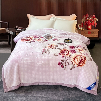 91家纺网 家纺一手货源 找家纺 凯轩毛毛毯毯子网销专供 2024新款花开盛世5D婚庆云毛毯毯子 花开盛世-浅紫