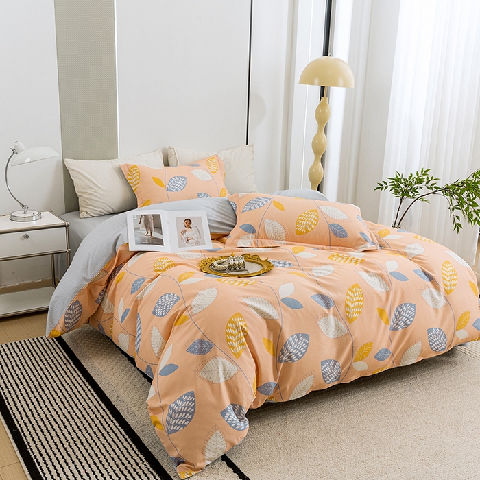 91家纺网 家纺一手货源 找家纺 新月家纺（锦威郎） 2024新款全棉加厚长绒棉数码印花四件套系列 清风随心-桔