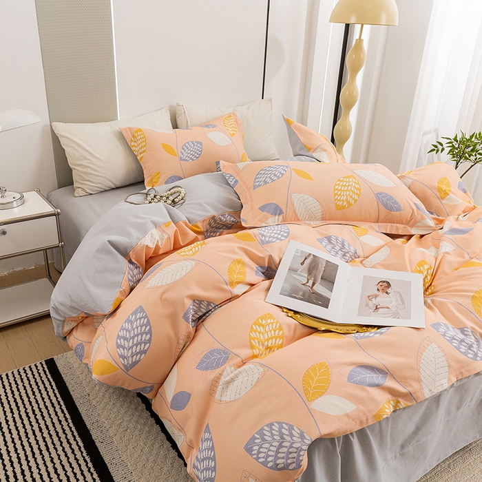 91家纺网 家纺一手货源 找家纺 新月家纺（锦威郎） 2024新款全棉加厚长绒棉数码印花四件套系列 清风随心-桔