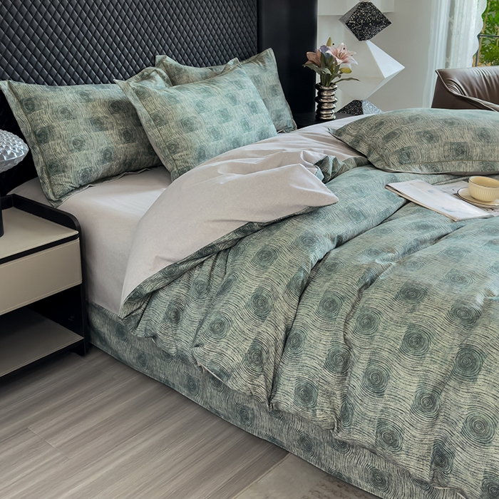 91家纺网 家纺一手货源 找家纺 新月家纺（锦威郎） 2024新款全棉加厚长绒棉数码印花四件套系列 菲尔顿-绿