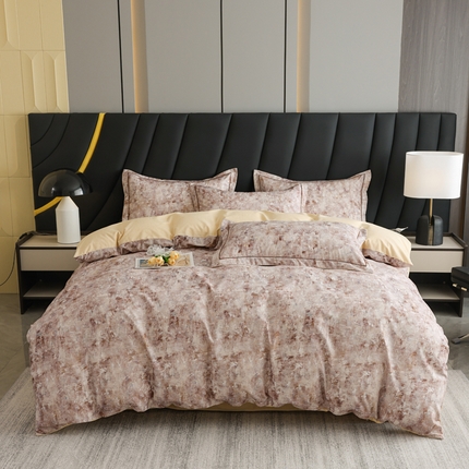 新月家纺（锦威郎） 2024新款全棉加厚长绒棉数码印花四件套系列 淡雅清风-粉