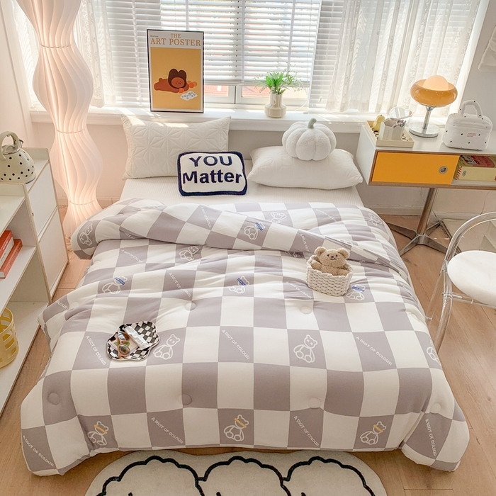 91家纺网 家纺一手货源 找家纺 心卓婴童馆 2025新款针织棉印花被子冬被被芯被子系列-成人图 灰大格