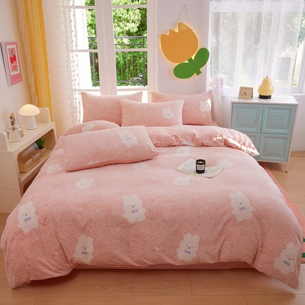 菡宝 2024新款雕花绒230g全消光牛奶绒四件套及单品 - 单被套 邦尼兔粉