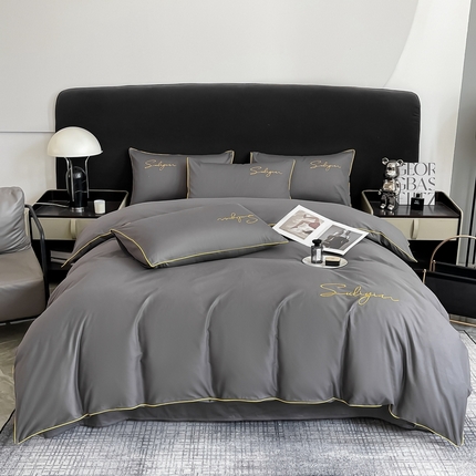 91家纺网 家纺一手货源 找家纺 （总）法莱妮毛毯 2025新款轻奢13372喷气纯色百分百纯棉全棉刺绣麻绳四件套